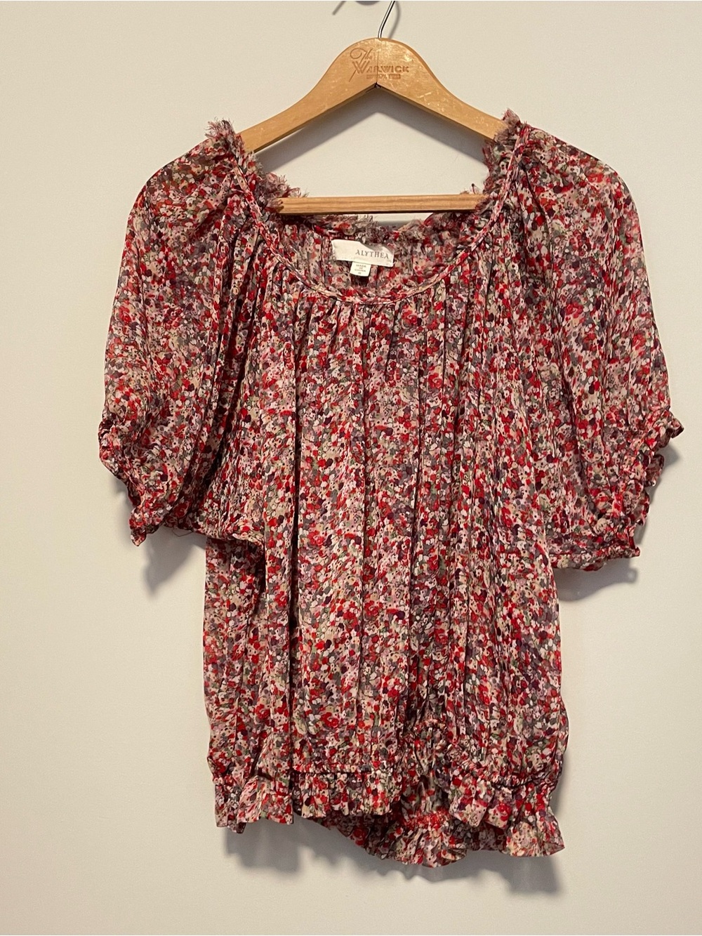 Sheer Floral Peasant Top Ruffle Square Neck Puff Sleeve Boho Cottagecore Small